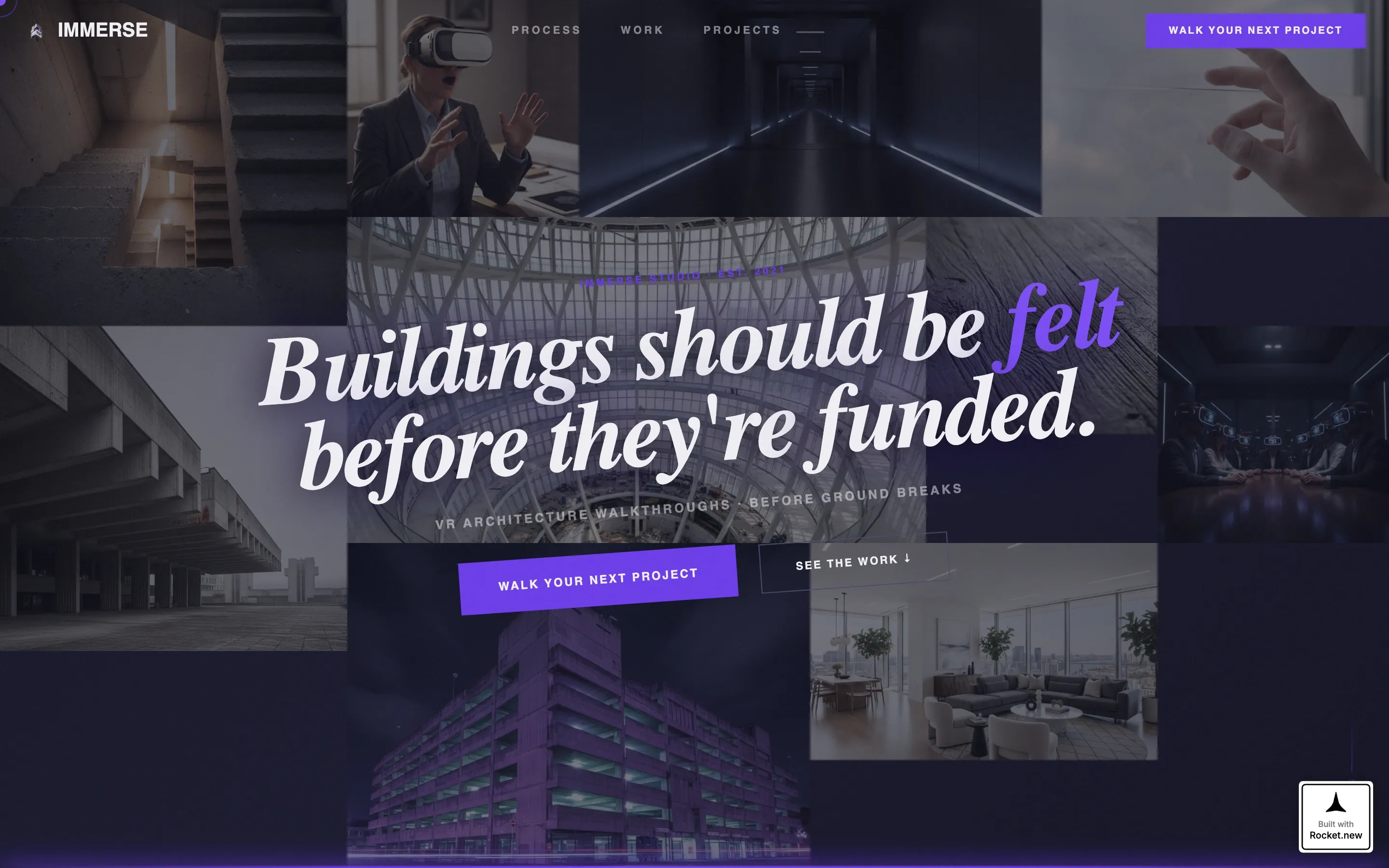 Bold Brutalist VR Architecture Walkthrough Landing Page