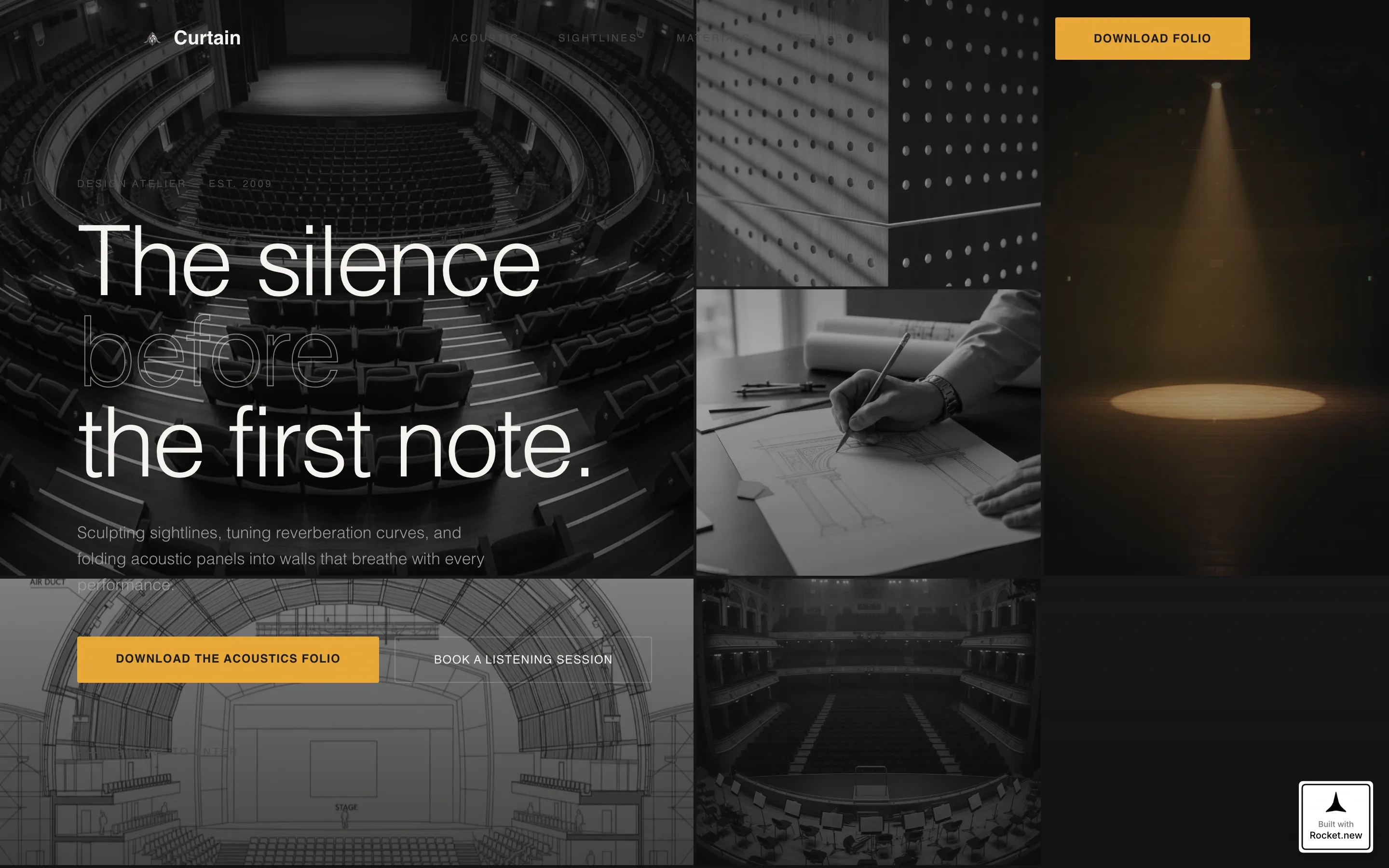 Immersive Auditorium Design Atelier Landing Page