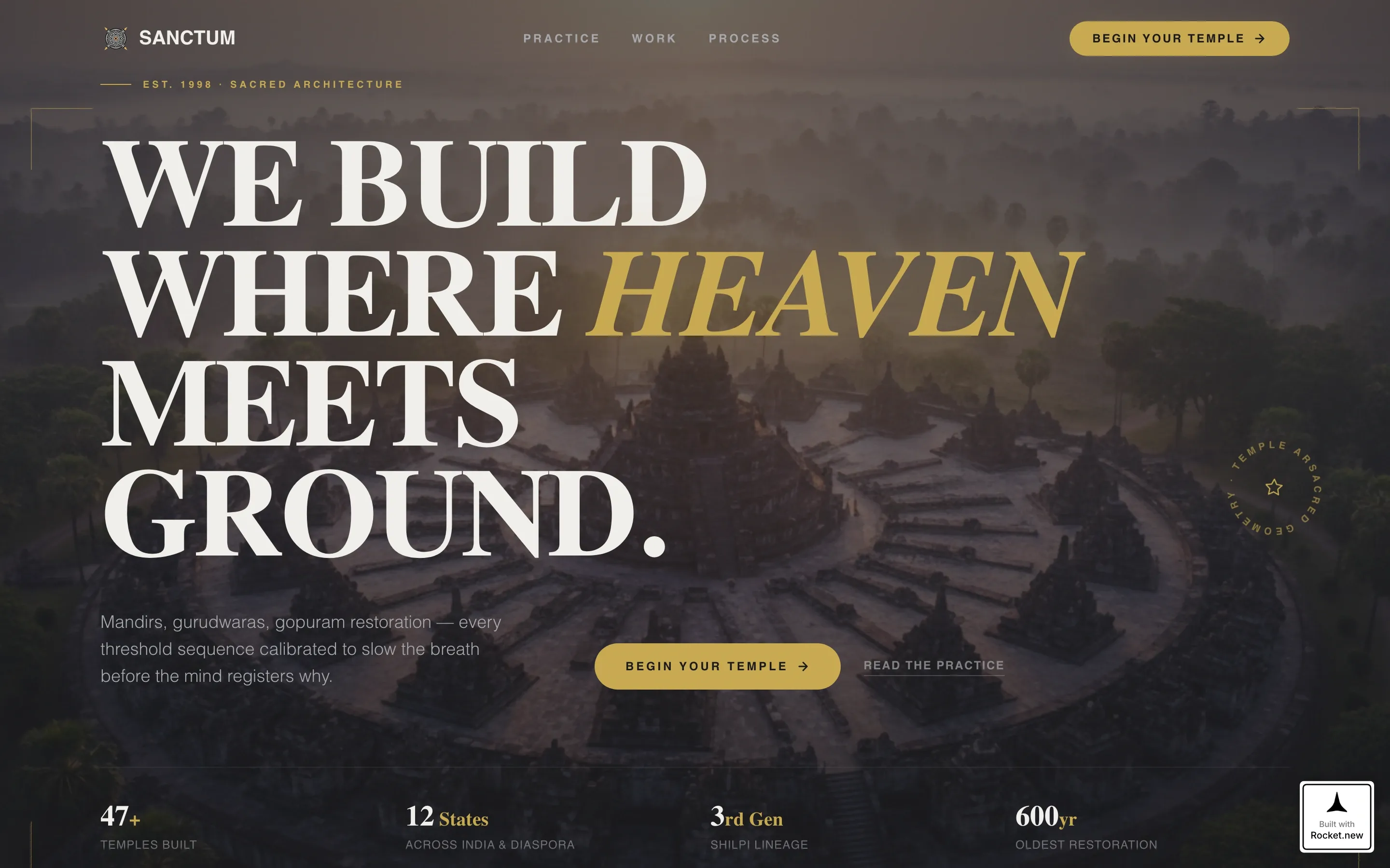 Sacred Temple Architecture Landing Page Template