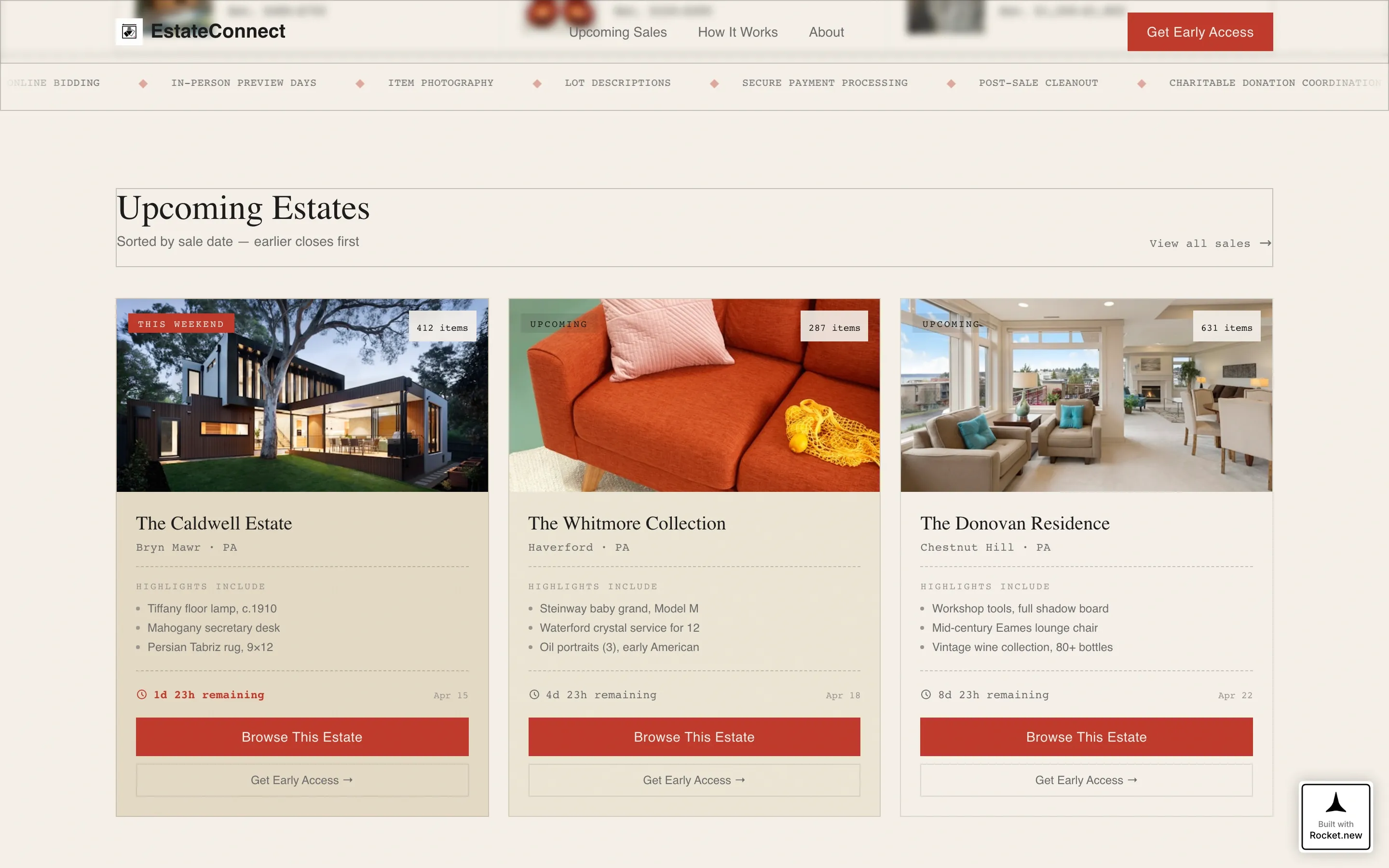 Antique Estate Sale Landing Page Template