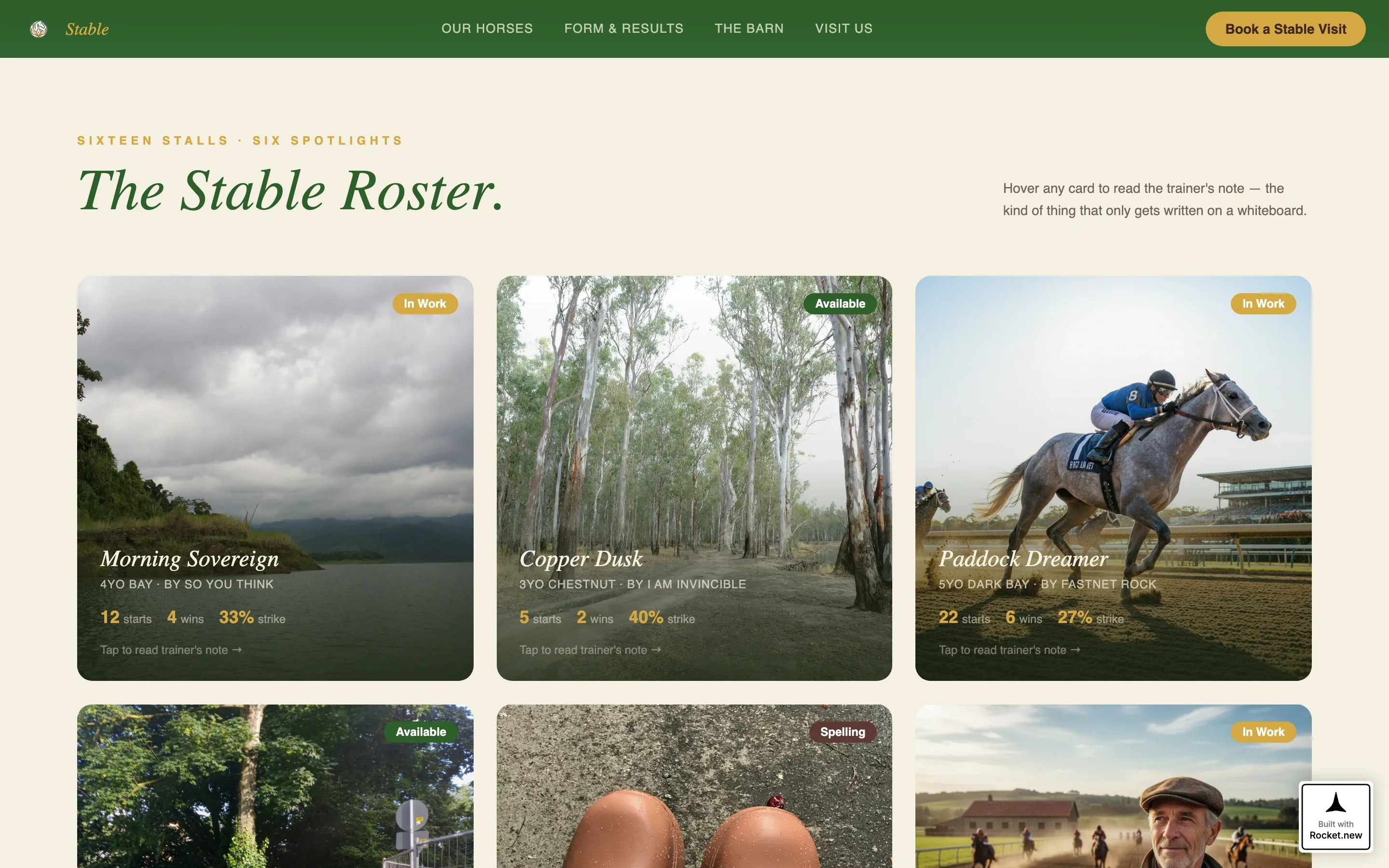 Racing Stable Booking Landing Page Template