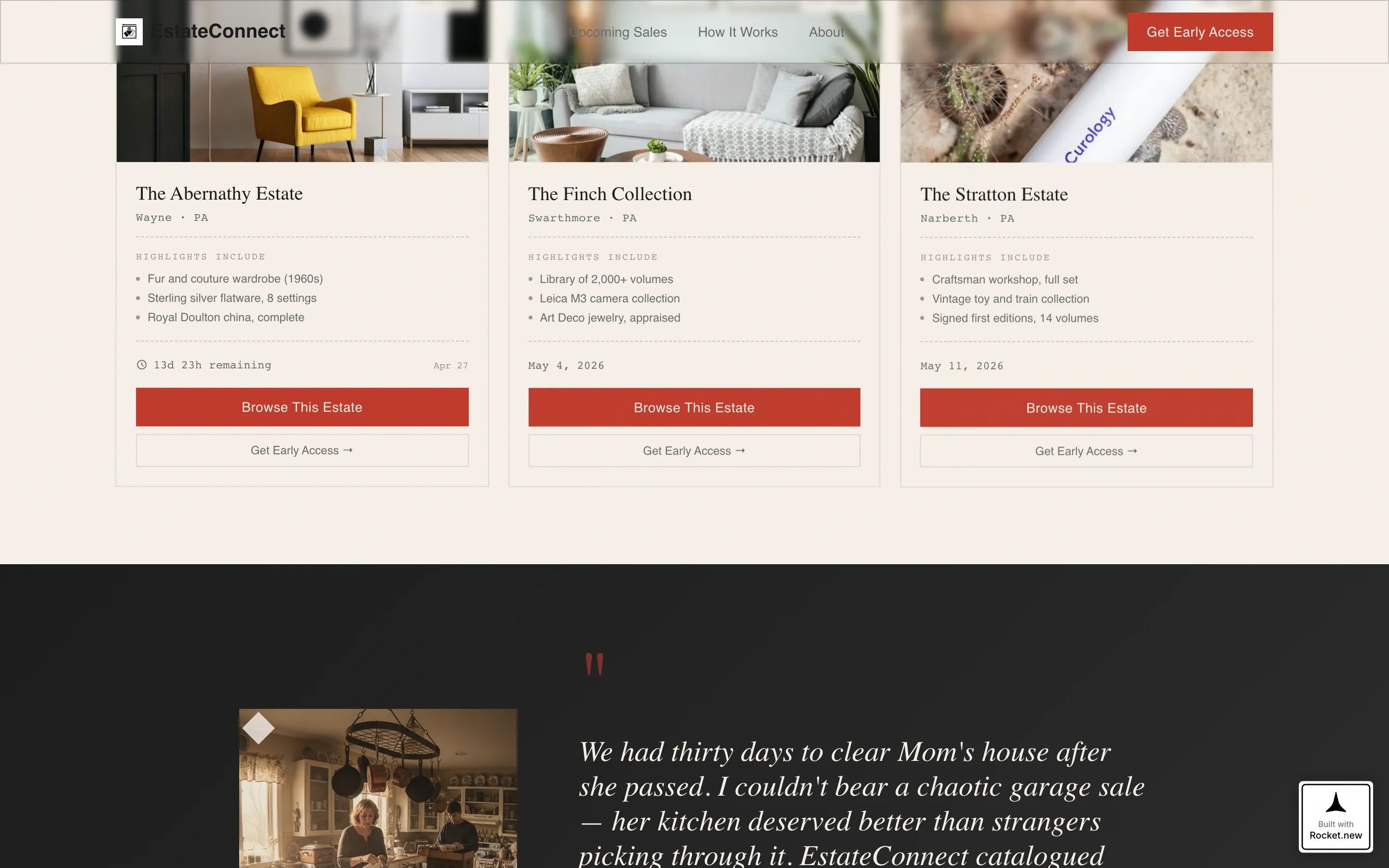 Antique Estate Sale Landing Page Template