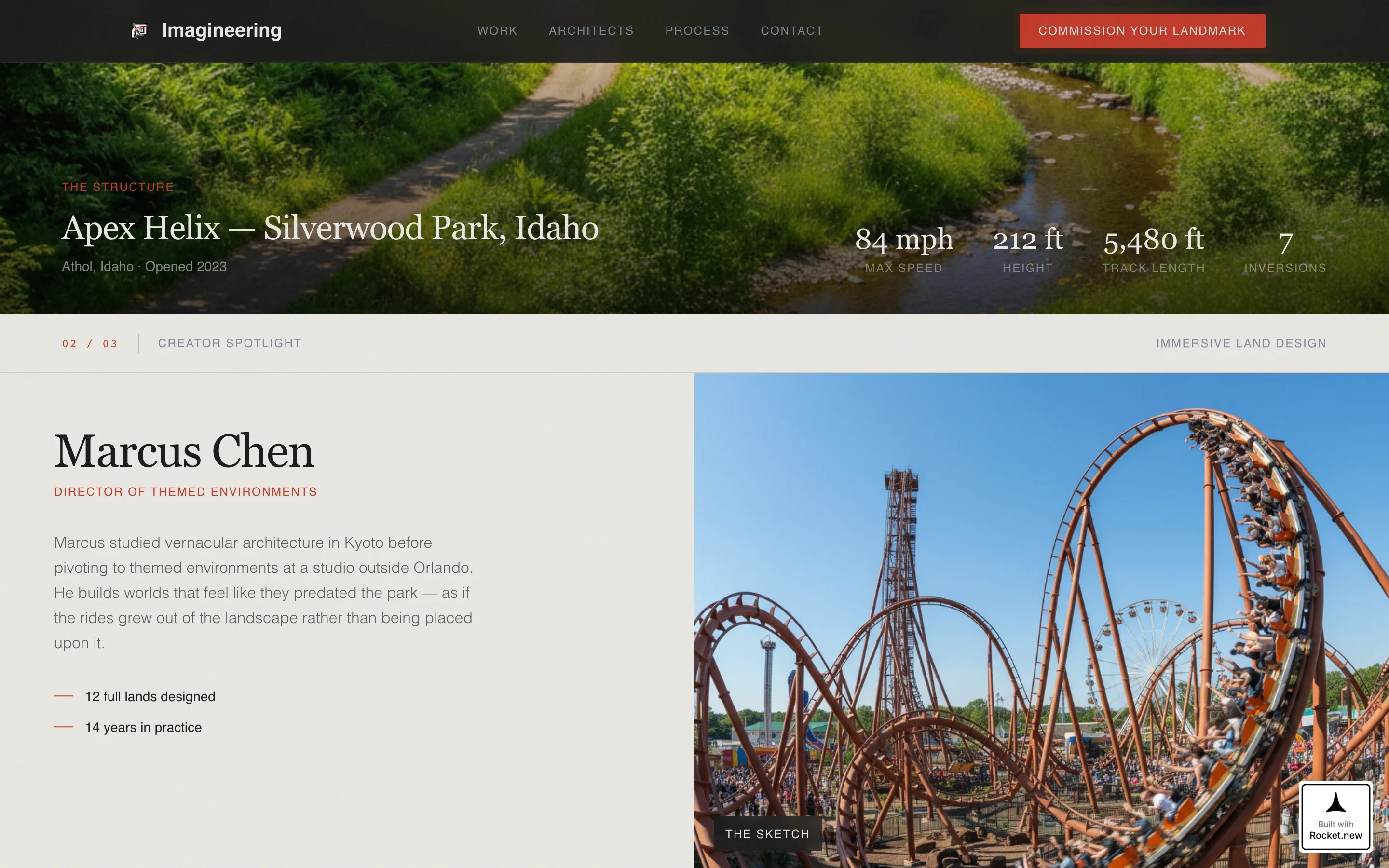 Bold Theme Park Architecture Landing Page