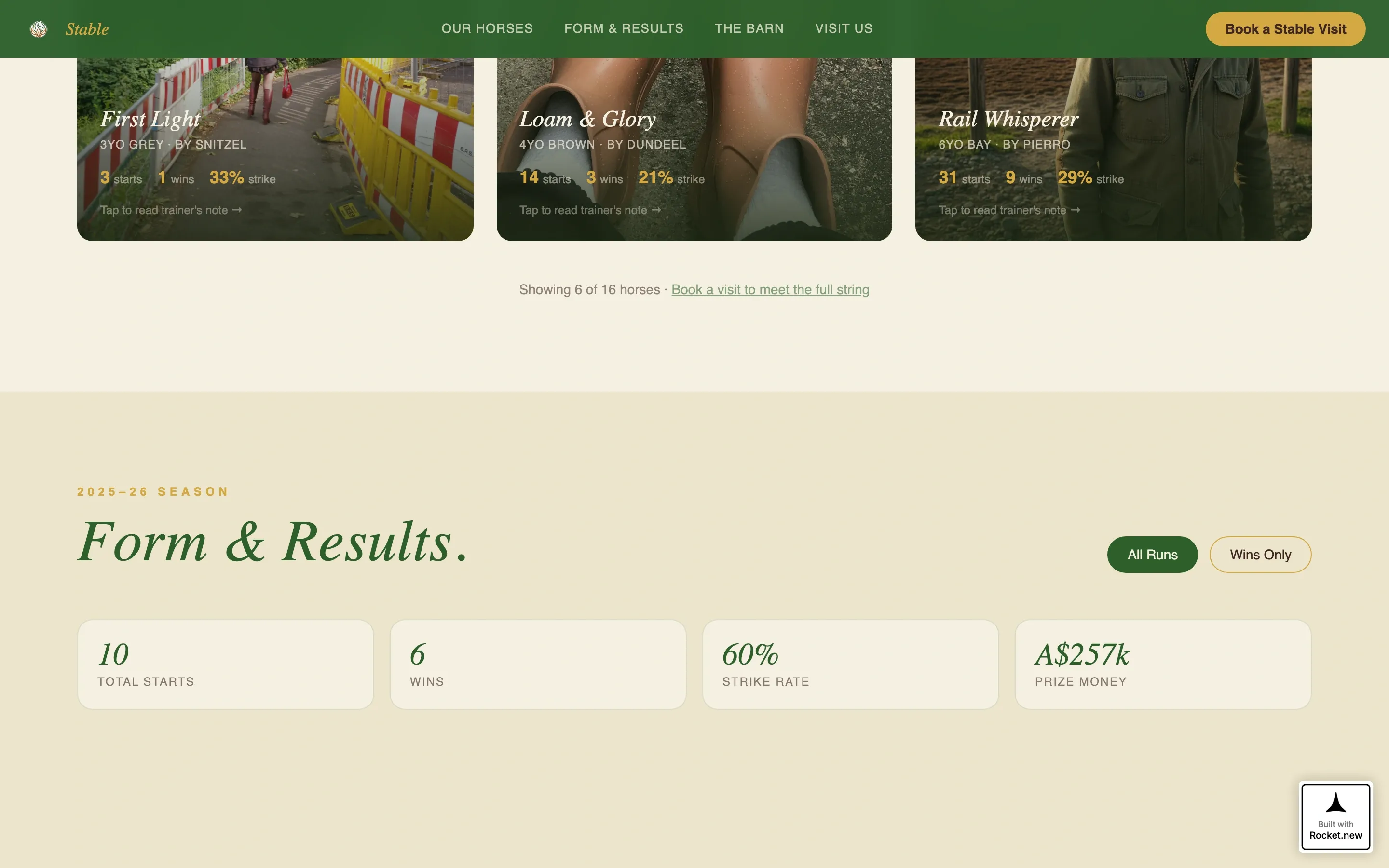 Racing Stable Booking Landing Page Template