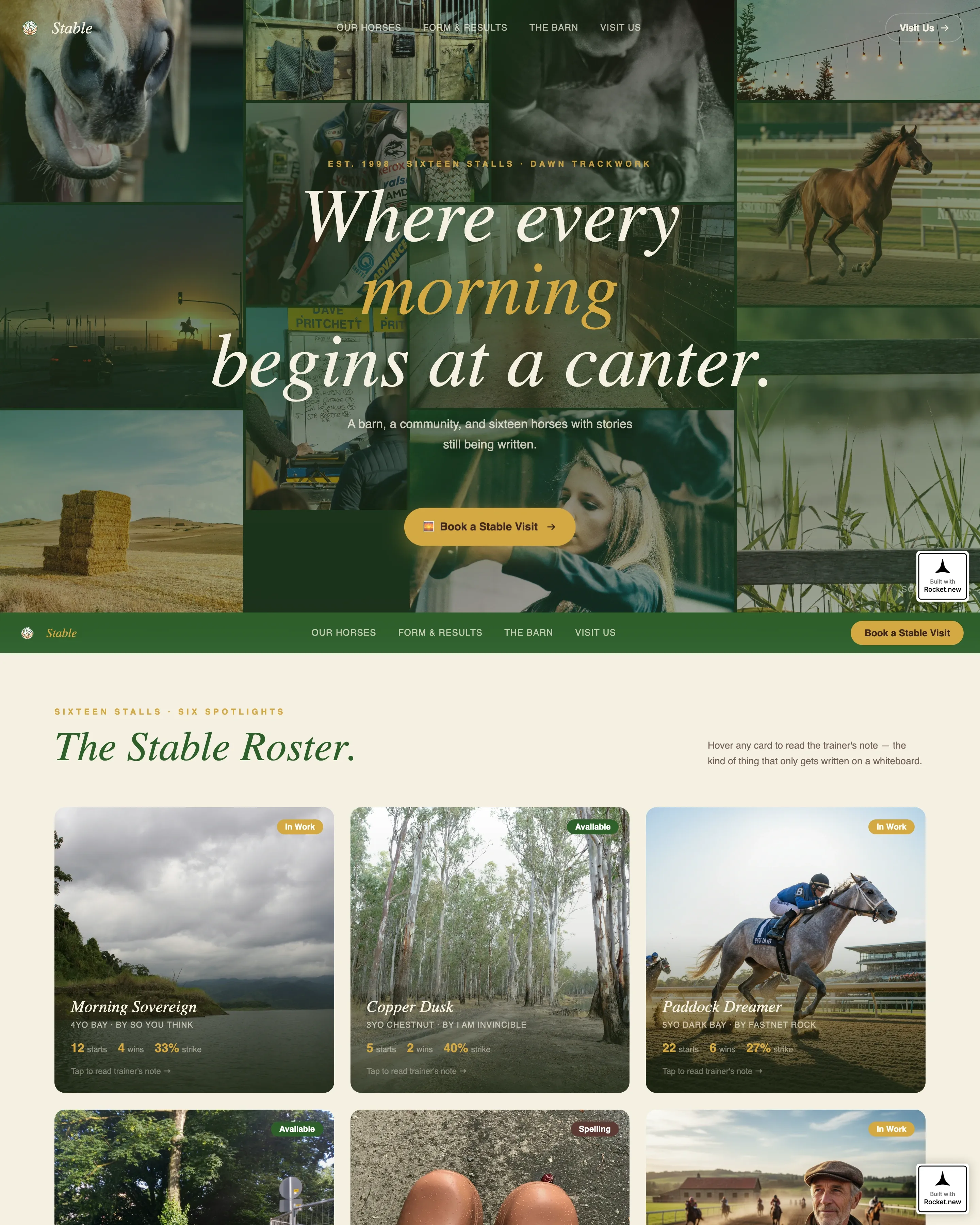 Racing Stable Booking Landing Page Template