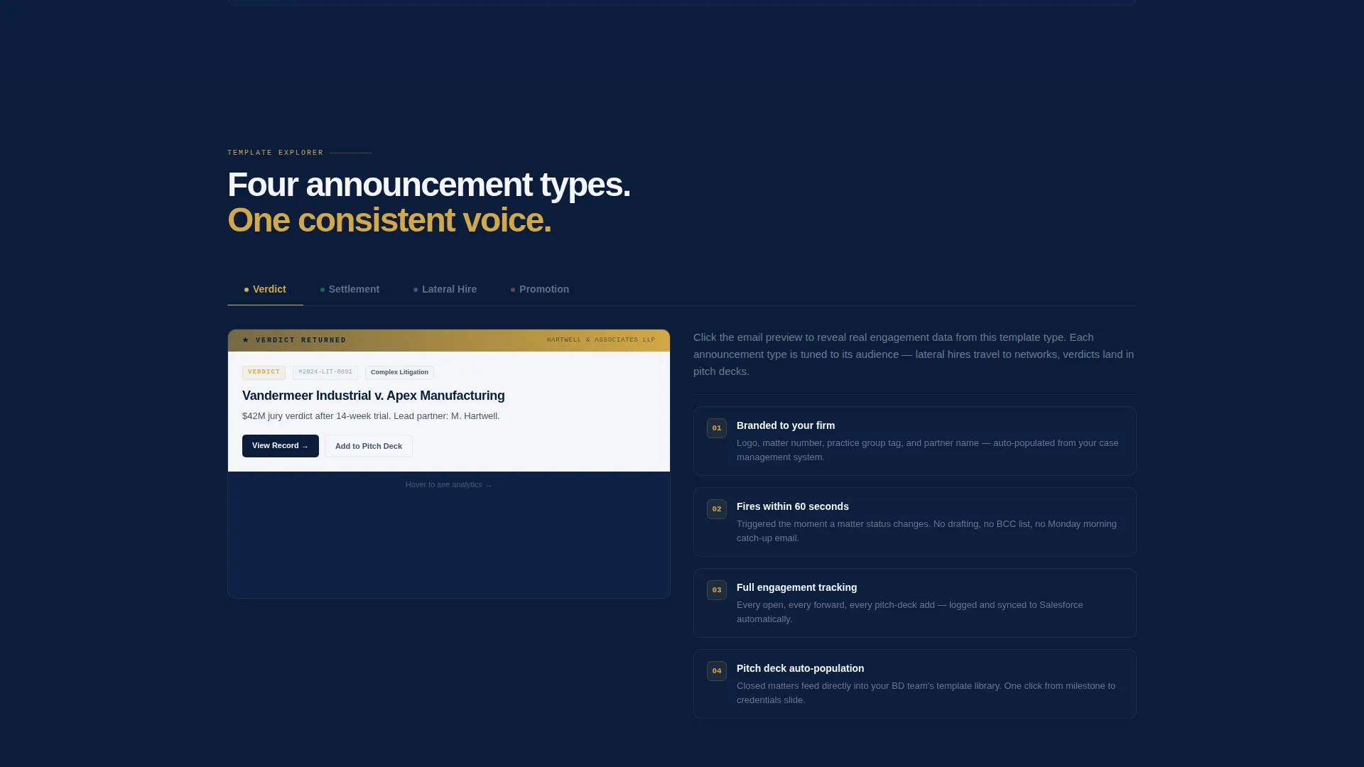 Law Firm Milestone Email Platform Landing Page