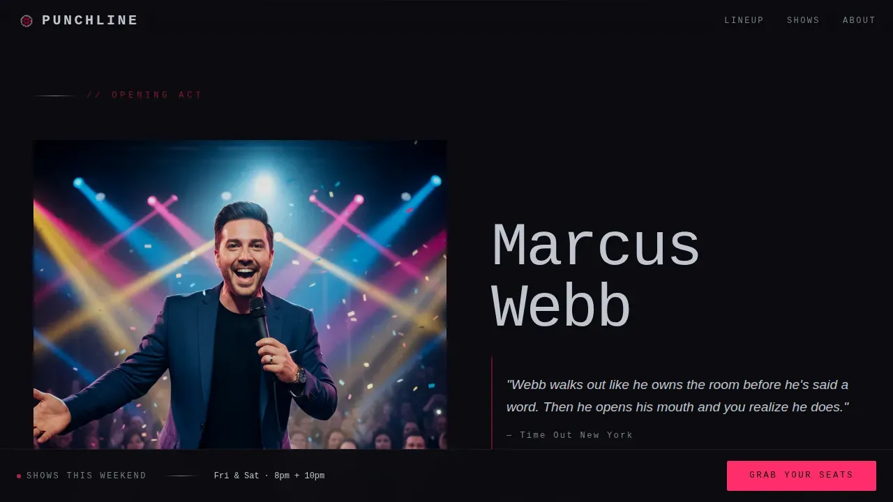 Futuristic Neon Comedy Club Landing Page Template