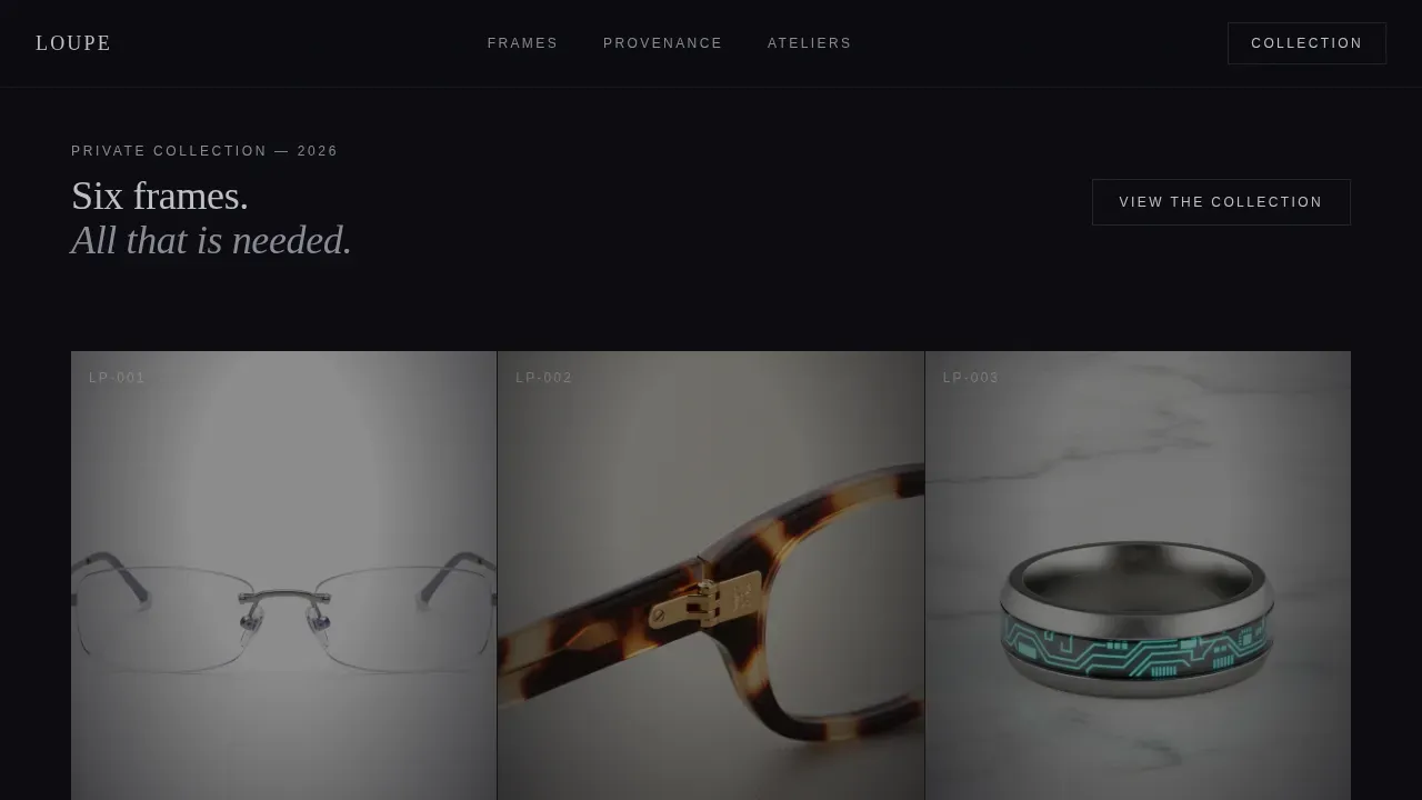 Curated Luxury Optics Gallery Landing Page Template