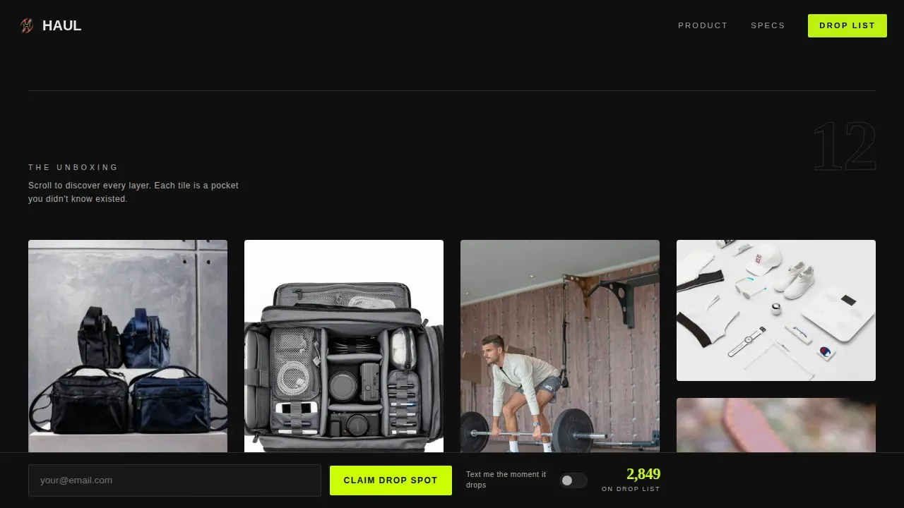 Bold Brutalist Athleisure Bag Brand Landing Page Template