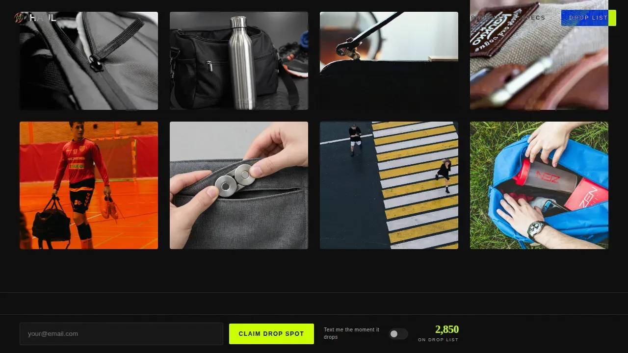 Bold Brutalist Athleisure Bag Brand Landing Page Template