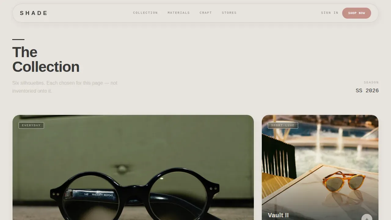 Bold Brutalist Sunglasses Brand Landing Page Template