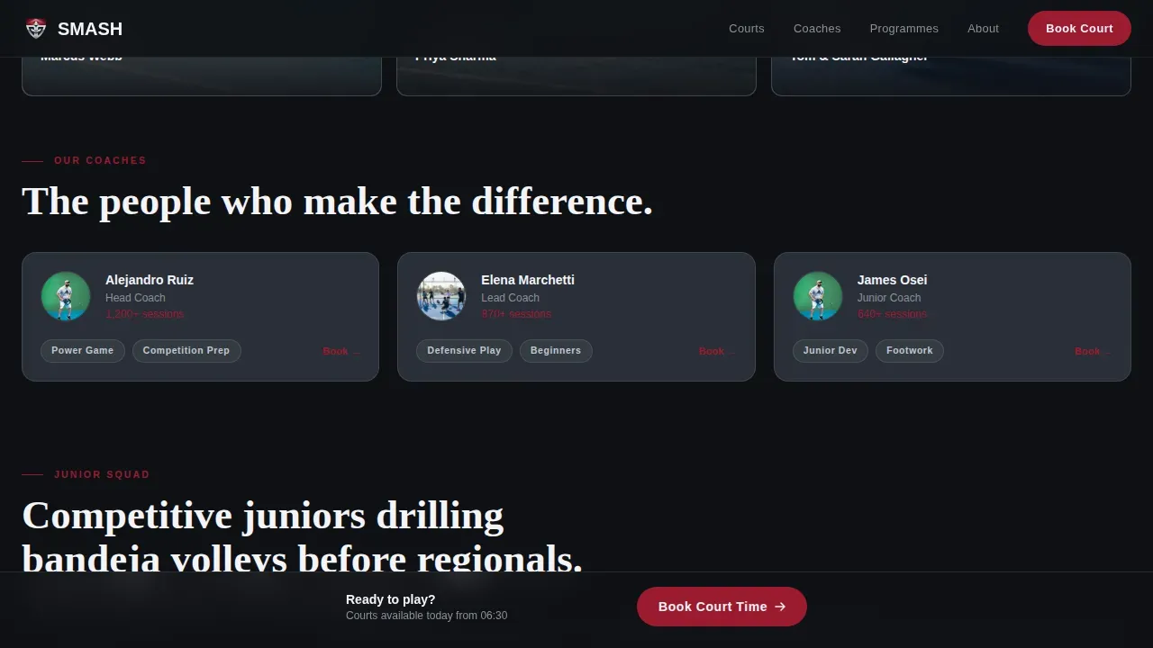 Padel Tennis Booking Landing Page Template
