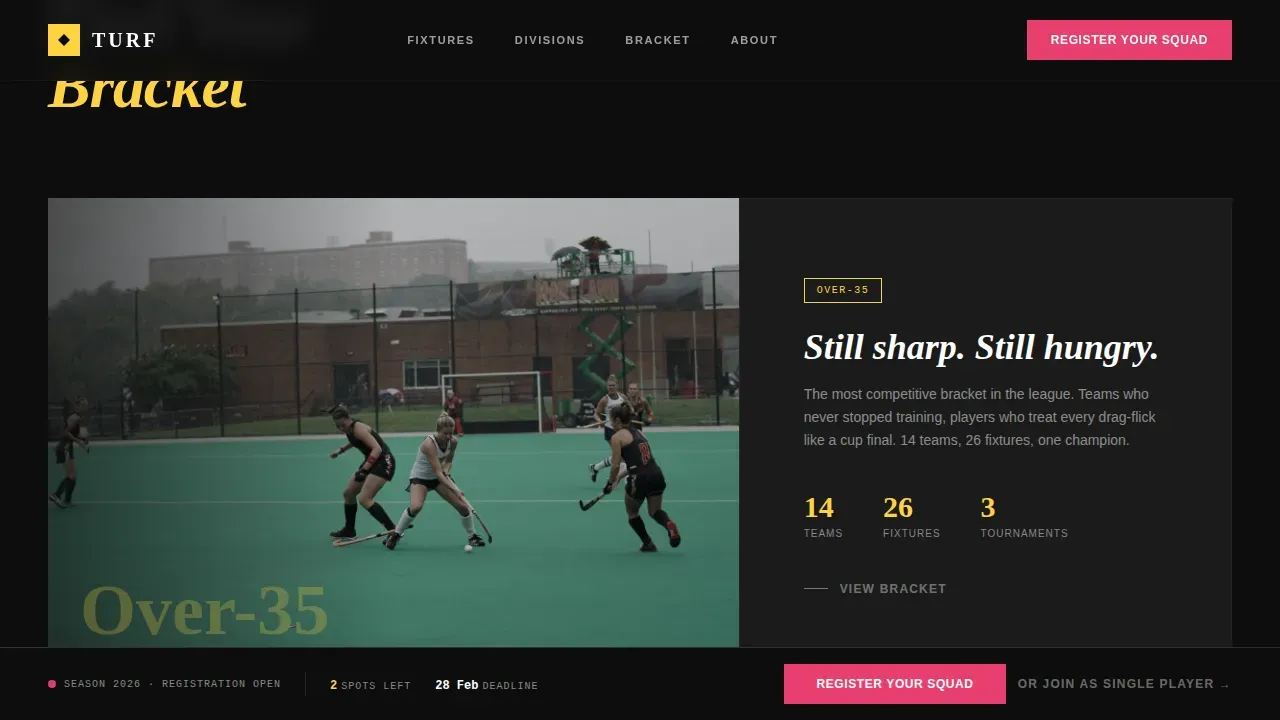 Masters Field Hockey League Landing Page Template