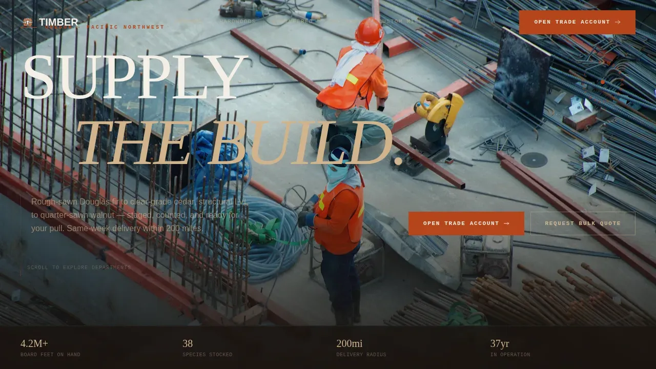 Industrial Blueprint Lumber Yard Landing Page Template