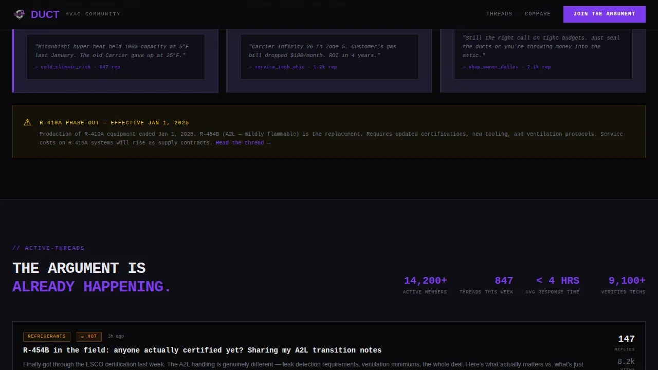 Bold Brutalist HVAC Community Forum Landing Page
