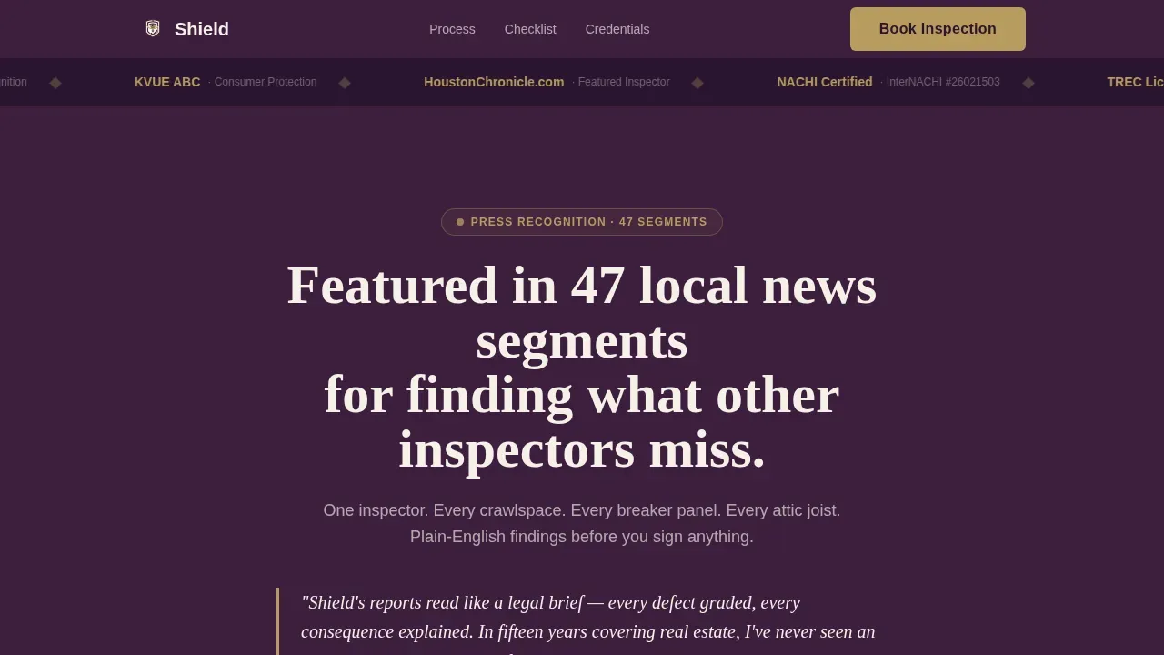 Trusted Inspection Booking Landing Page Template