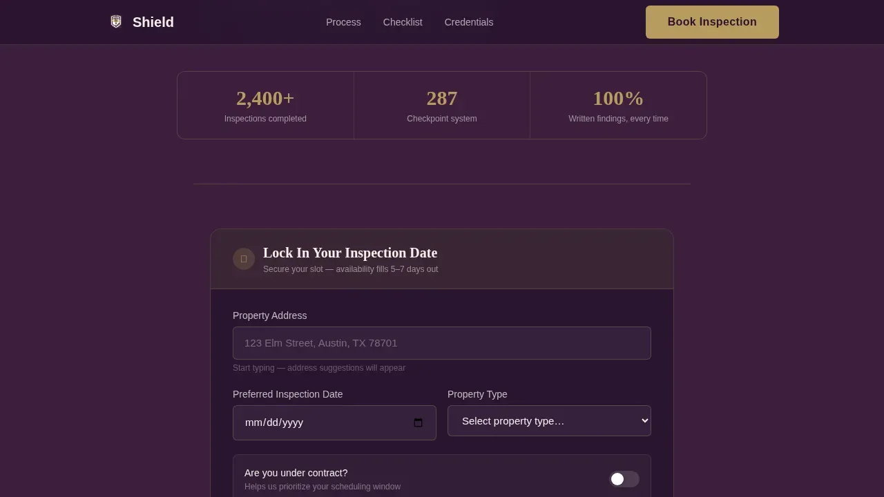 Trusted Inspection Booking Landing Page Template