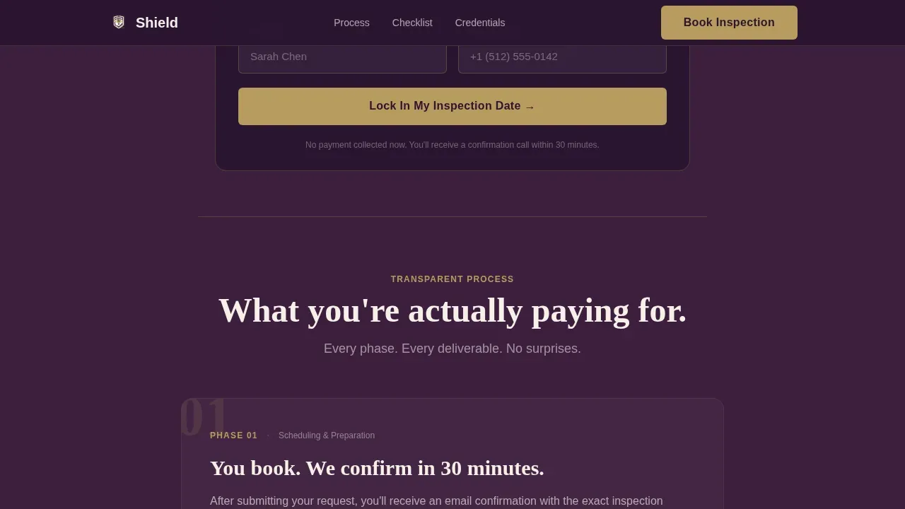 Trusted Inspection Booking Landing Page Template
