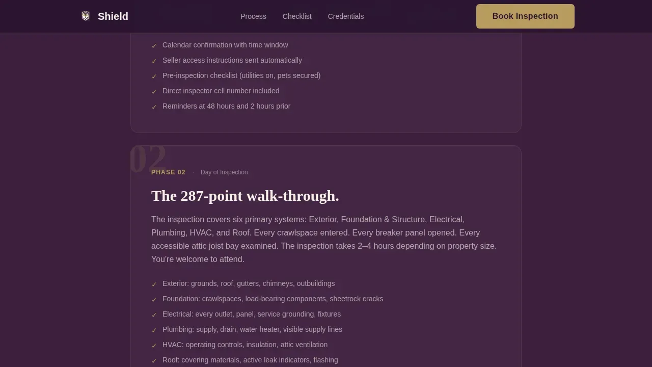 Trusted Inspection Booking Landing Page Template