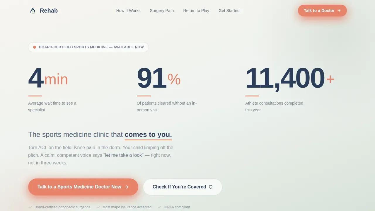 Telehealth Sports Medicine Landing Page Template