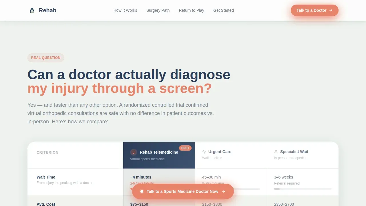 Telehealth Sports Medicine Landing Page Template