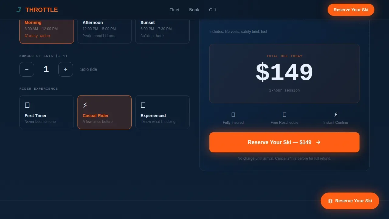 Premium Watercraft Rental Landing Page Template