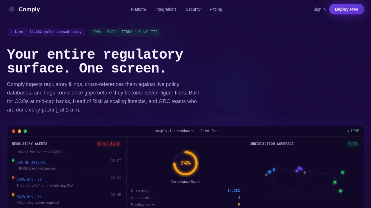 RegTech Startup Privacy Policy Website Template