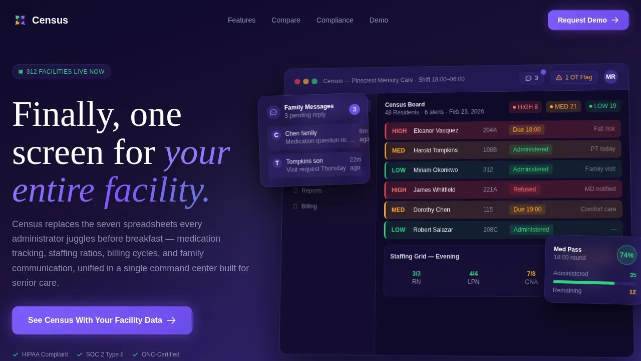 Command Center Senior Care ERP Landing Page Template