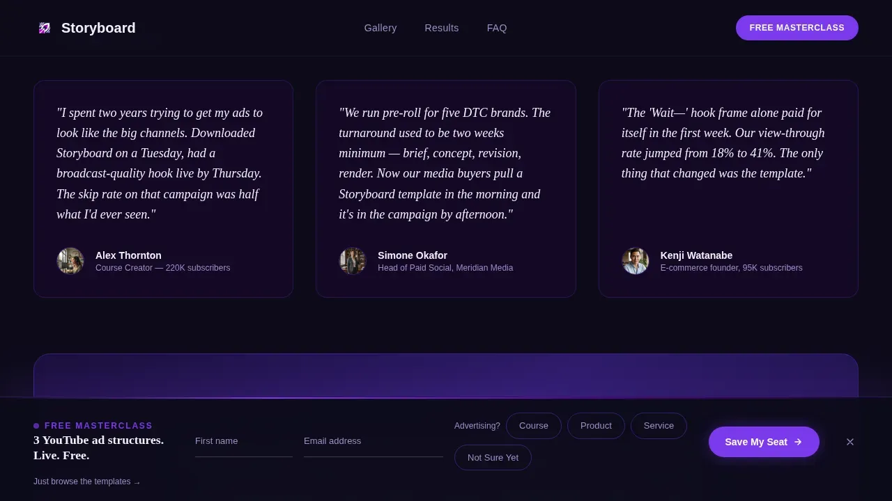 YouTube Ad Creative Landing Page Template