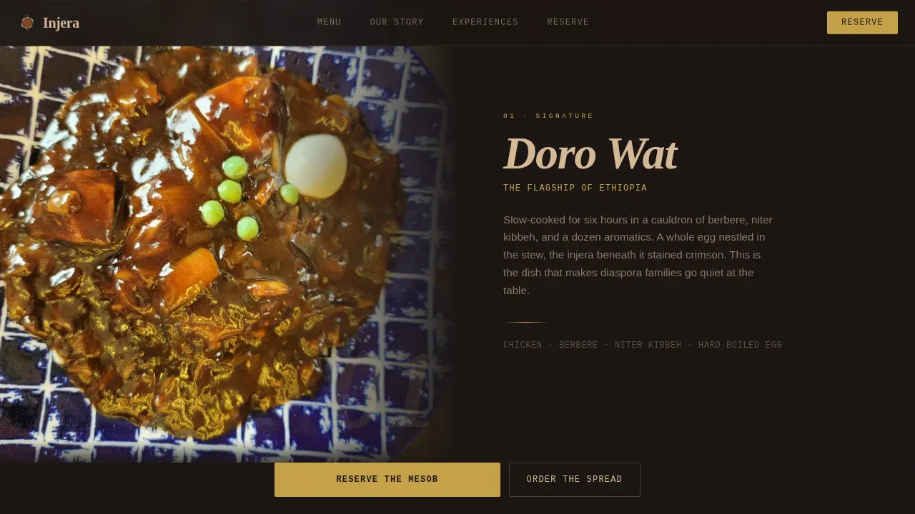 Ethiopian Communal Dining Restaurant Landing Page Template