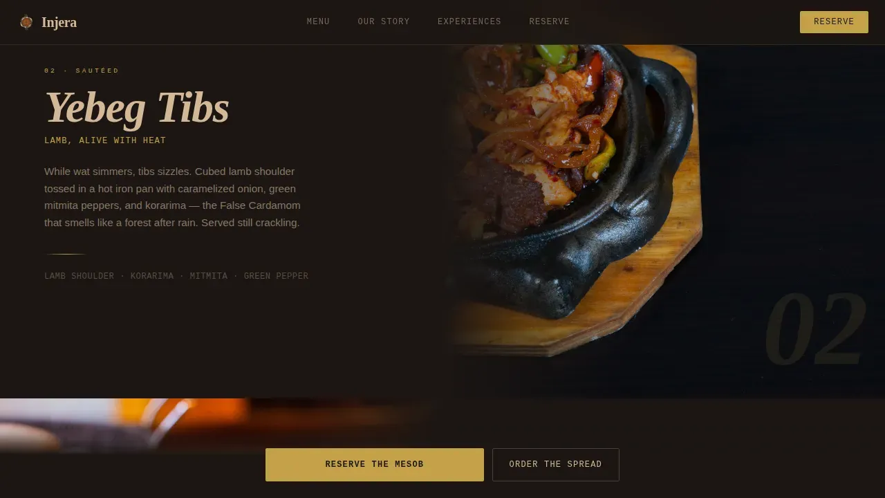 Ethiopian Communal Dining Restaurant Landing Page Template