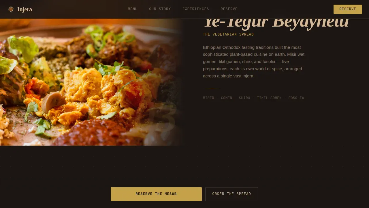 Ethiopian Communal Dining Restaurant Landing Page Template