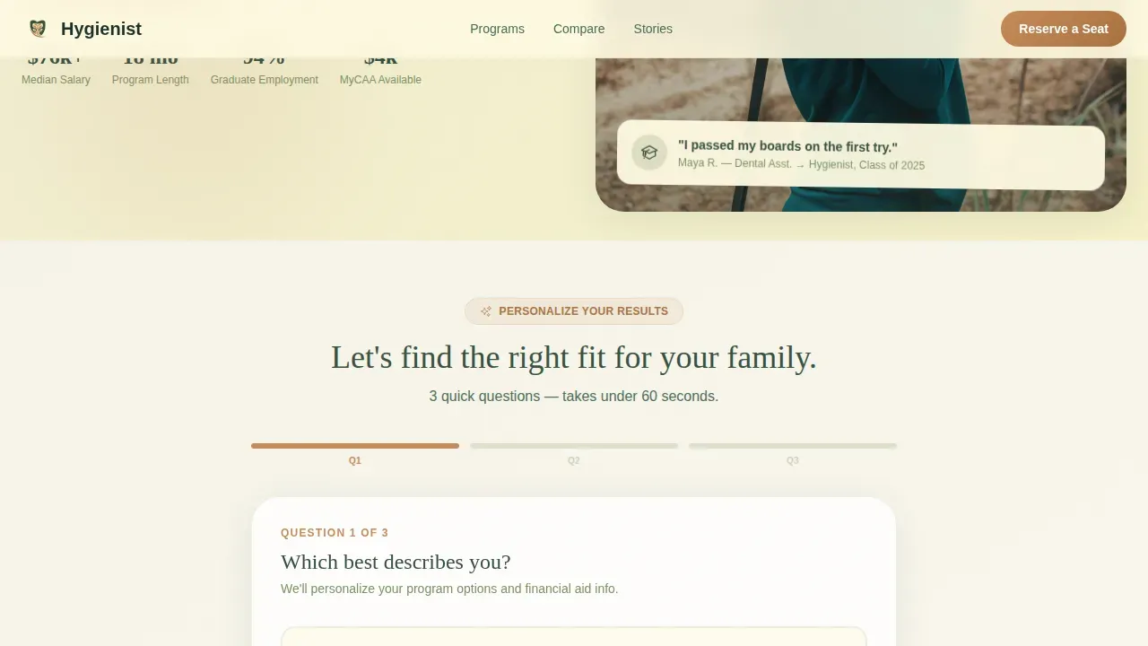 Compassionate Hygiene Academy Landing Page Template