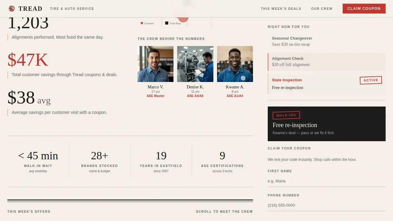 Expert Neighborhood Tire Landing Page Template