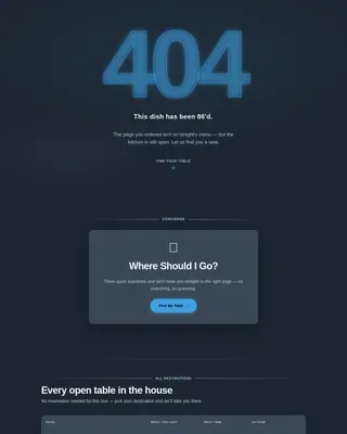 Restaurant 404 Recovery & Interactive Redirect Website Template