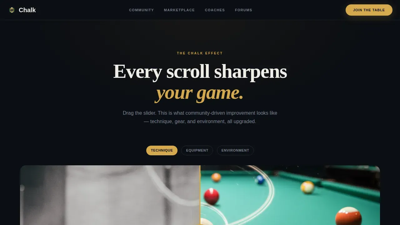 Competition Edge Billiards Fan Community Landing Page Template