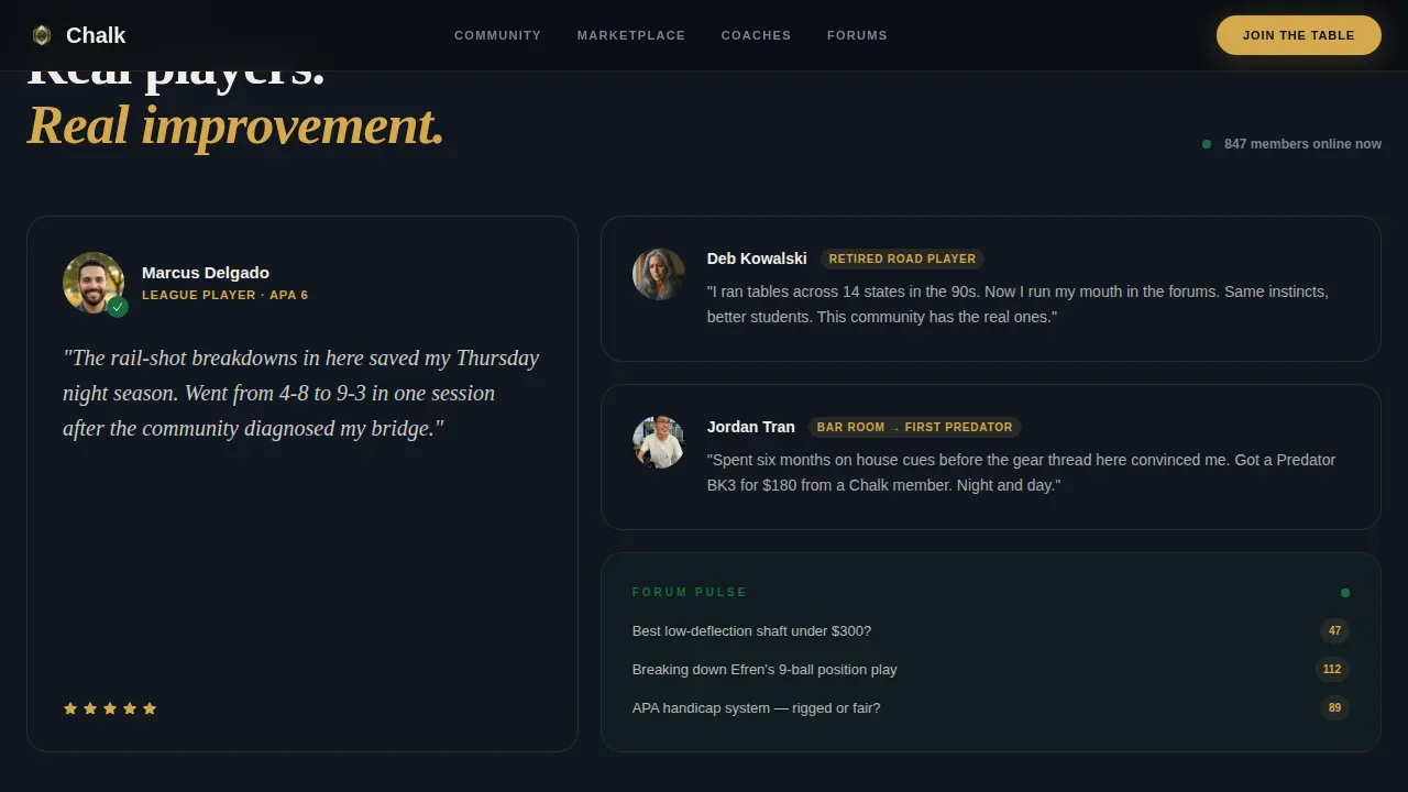 Competition Edge Billiards Fan Community Landing Page Template