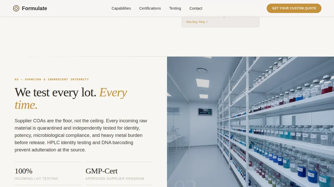 Precision Supplement Manufacturing Landing Page Template