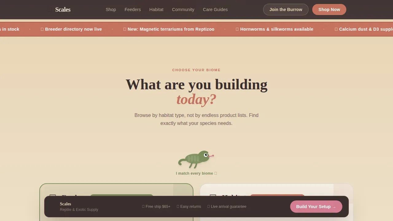 Reptile Supply Landing Page Template | Warm Community Design