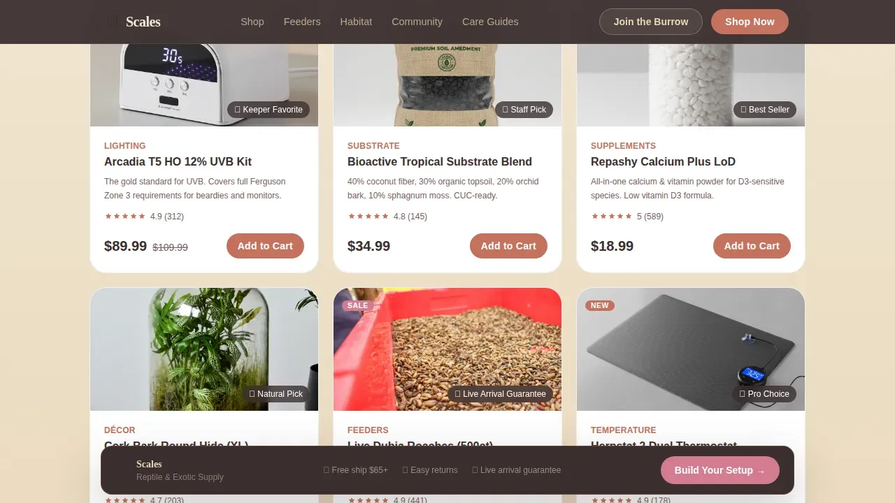 Reptile Supply Landing Page Template | Warm Community Design