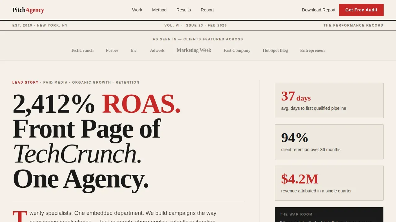 Full-Service Marketing Agency Editorial Landing Page Template