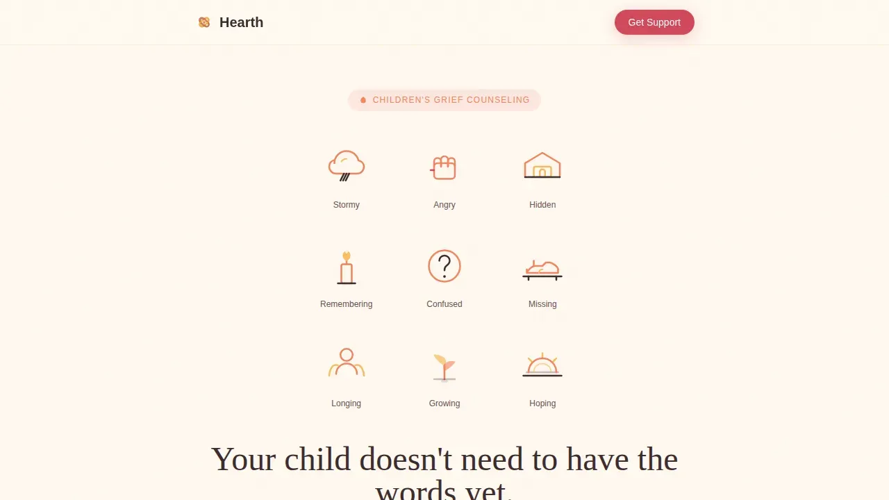 Child Grief Support Landing Page Template