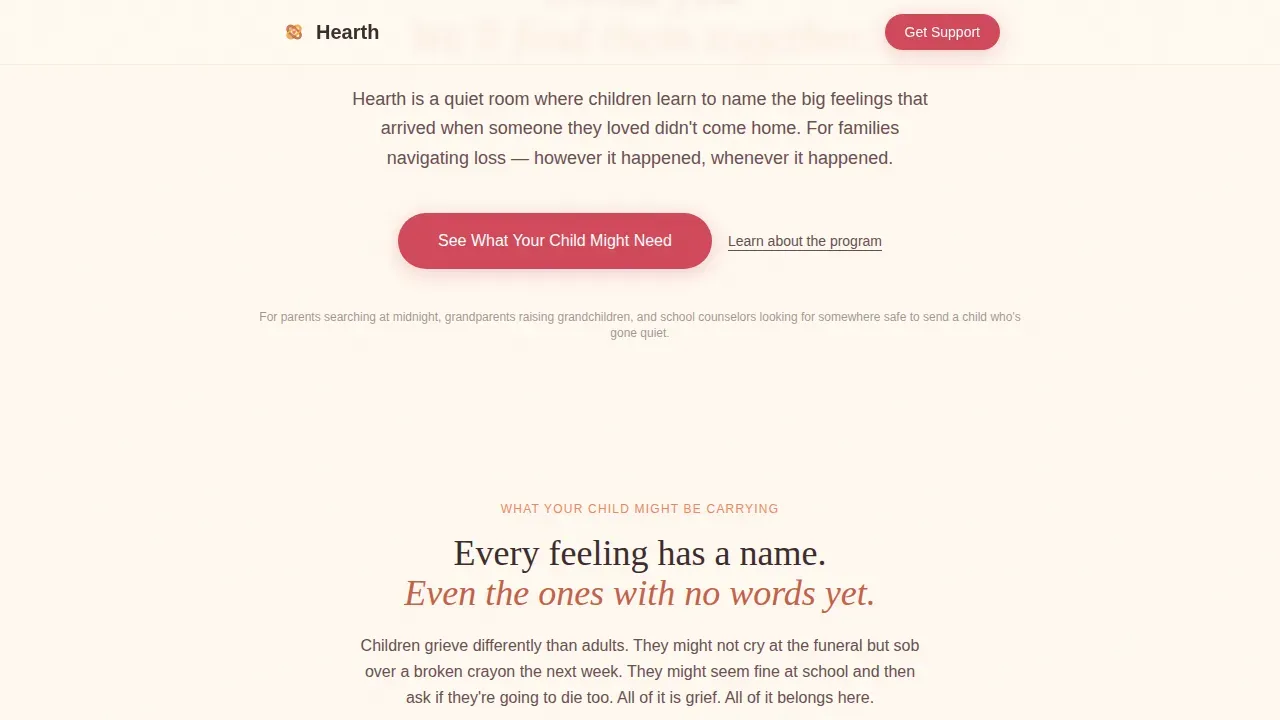 Child Grief Support Landing Page Template