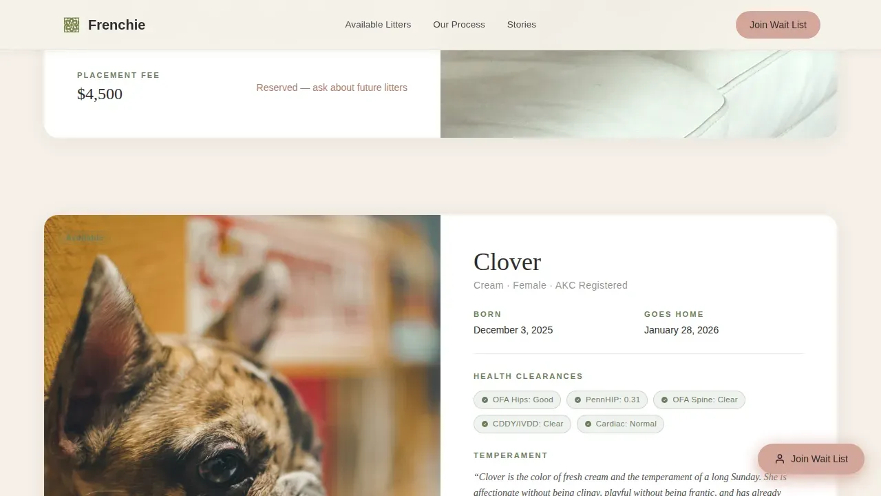 Premium French Bulldog Breeder Landing Page Template