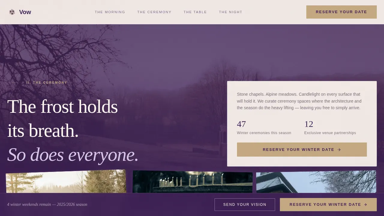 Boutique Winter Wedding Planner Landing Page Template