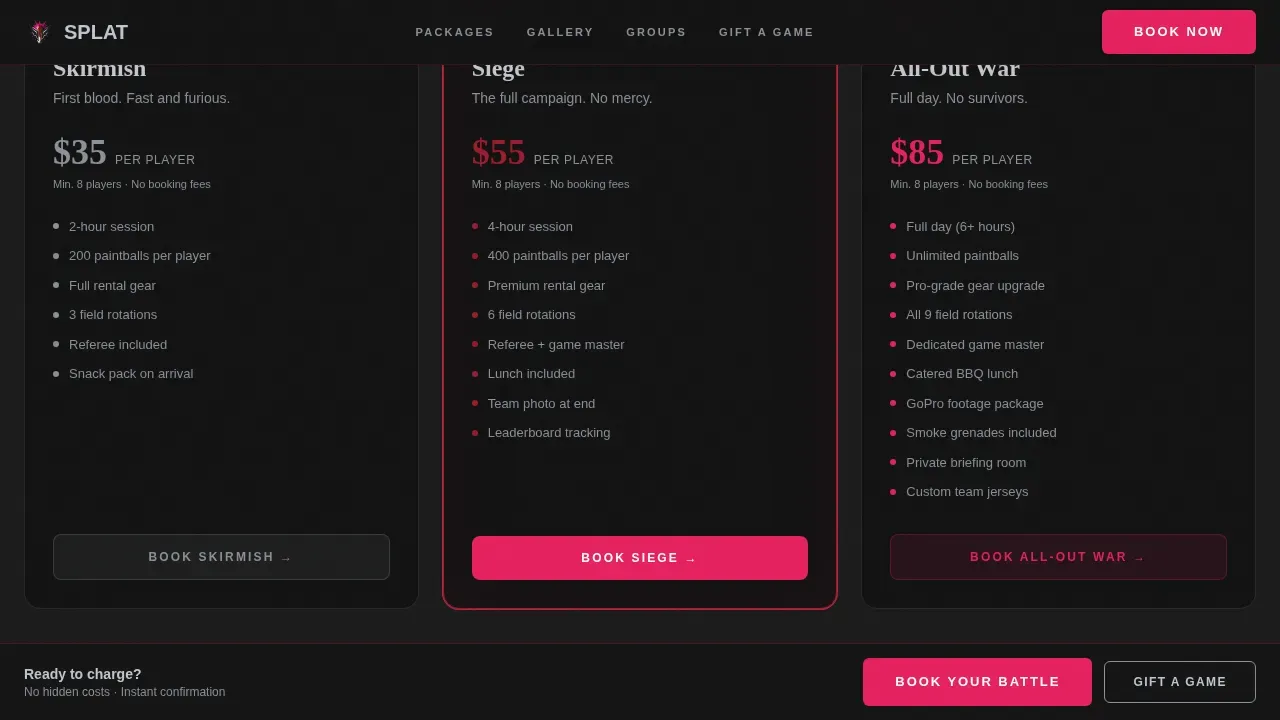 Tactical Paintball Arena Landing Page Template