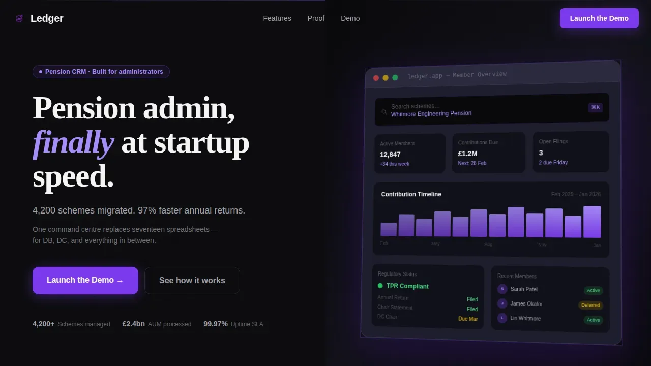 Pension Admin Command Center Landing Page Template