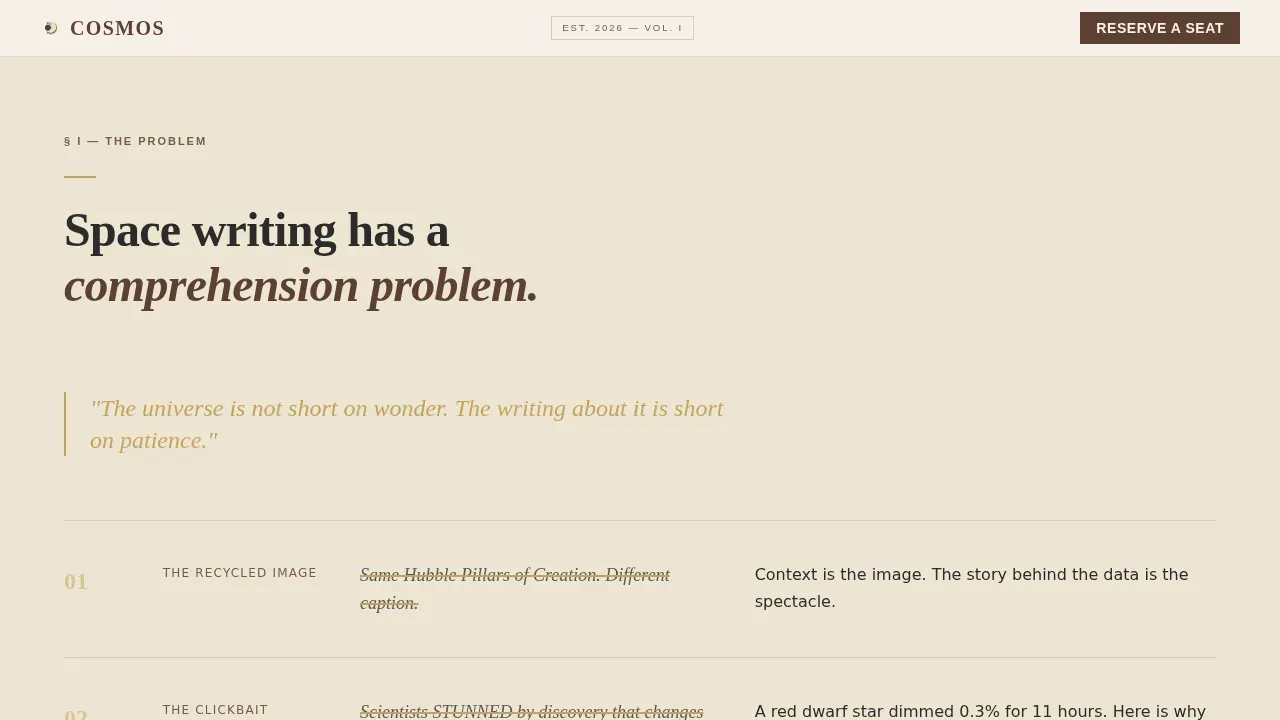 Editorial Space Chronicle Landing Page Template