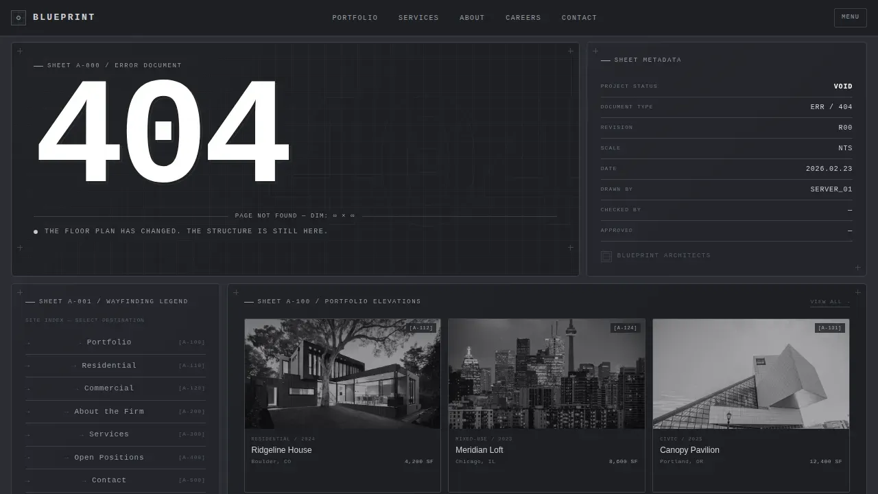 Architecture Firm 404 Error Recovery Website Template