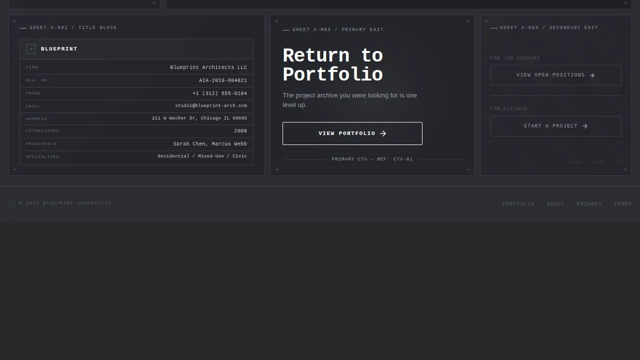 Architecture Firm 404 Error Recovery Website Template